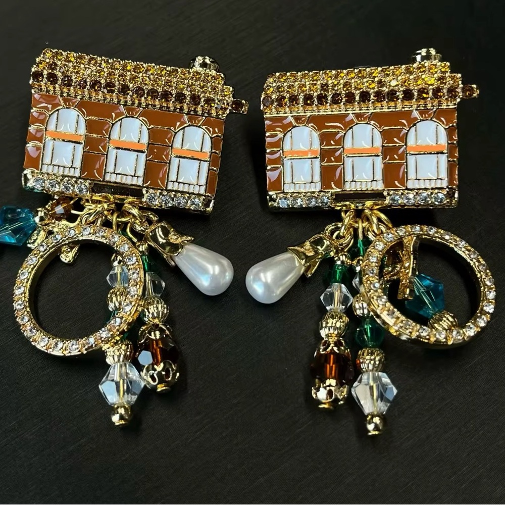 VINTAGE STYLE HOME ENAMEL CHARM DANGLE EARRINGS